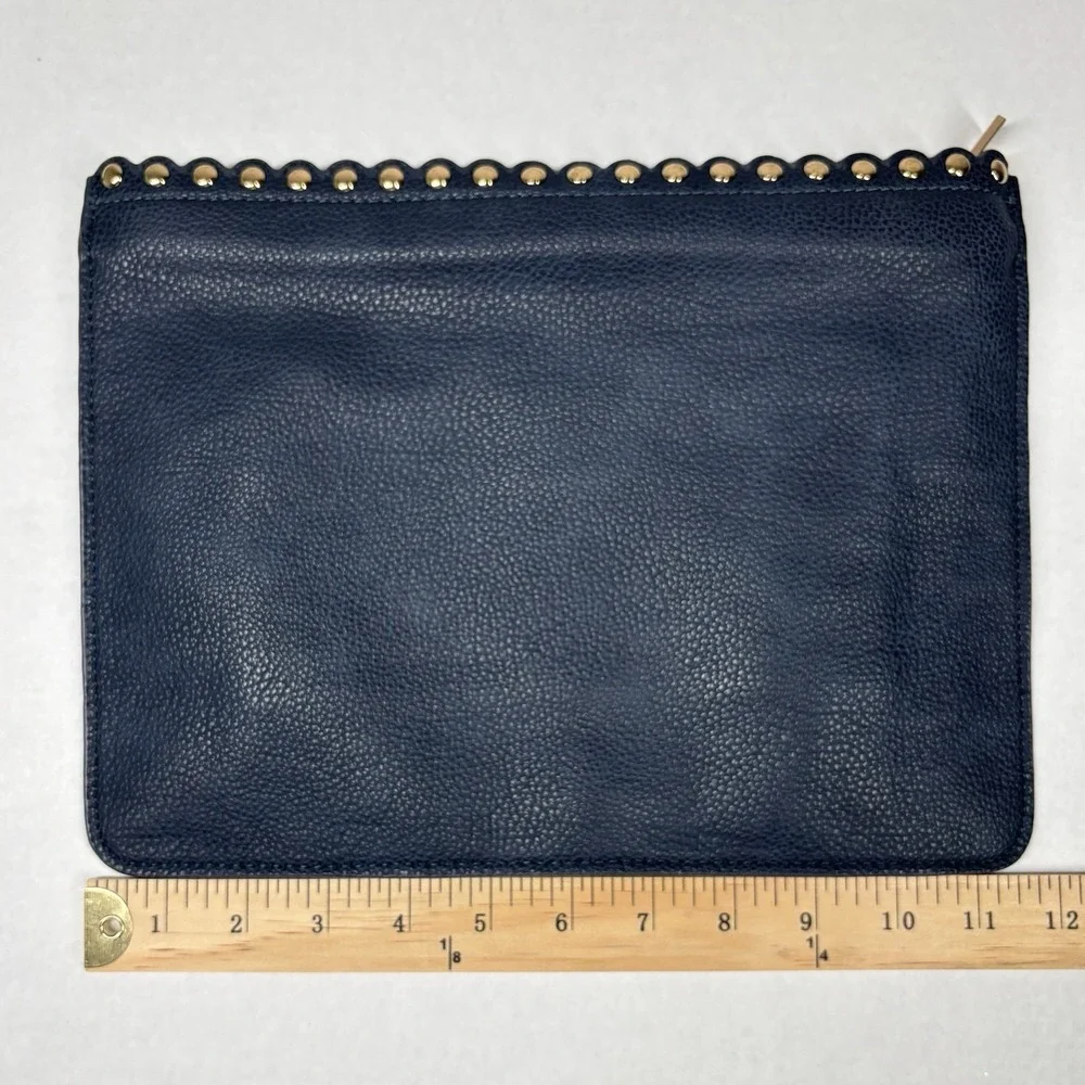Neiman Marcus Peddled Faux Leather Studded Clutch Bag Purse Navy Blue Classy EUC